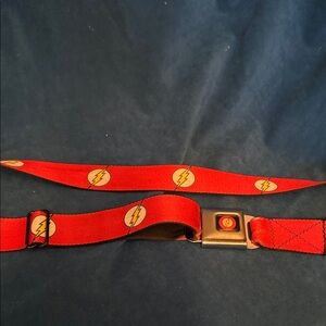 DC comics by buckle down Red Seatbelt Belt with Lightning Bolt Design